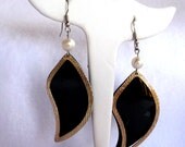 Vintage Dangling Pierced Silver tone and Black Enamel Earrings