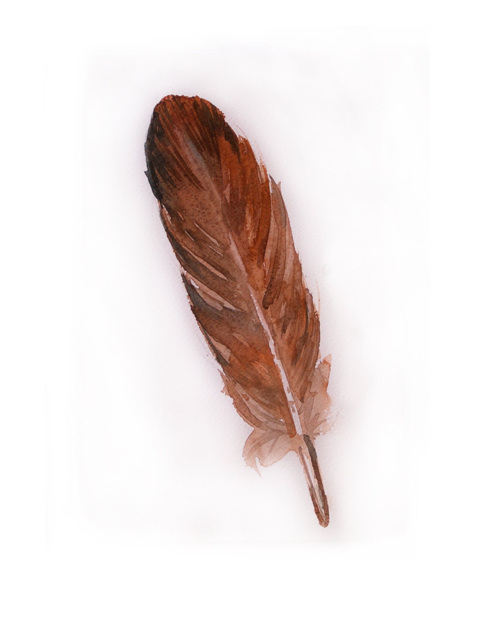 Watercolor Feather painting-Art original-Feather painting -Brown feather painted by  watercolor