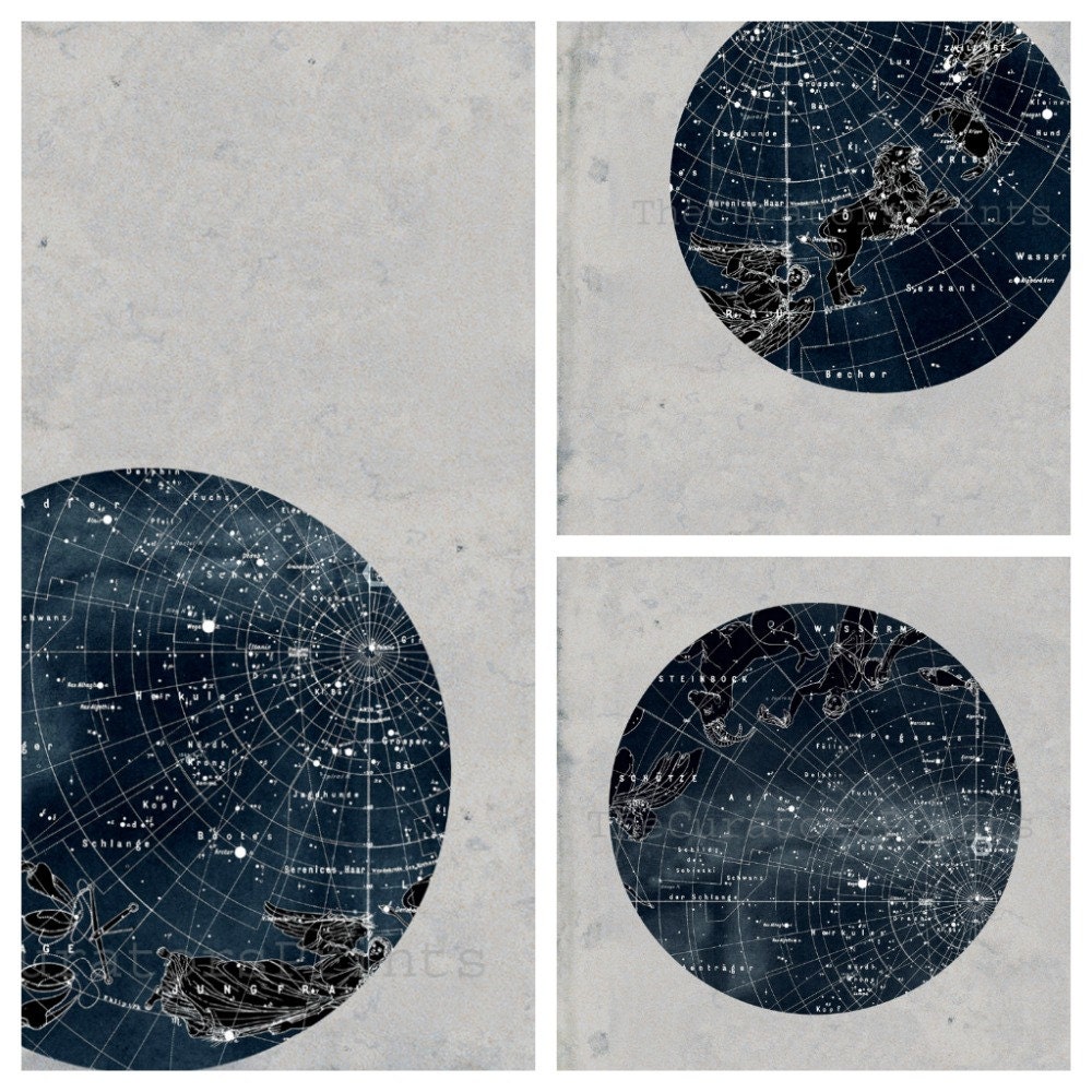 SET of Constellation Stars Map Zodiac Print Vintage Image