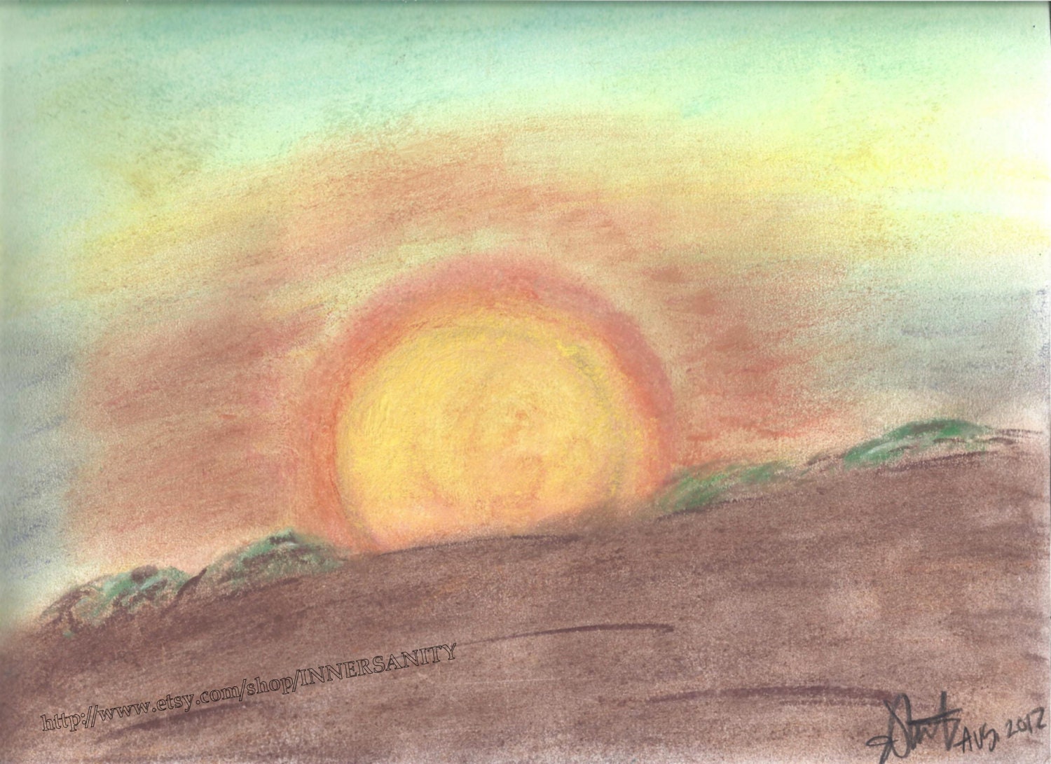 Horizon - Original Pastel Painting, Art Print, Sunset, Sunrise, yellow, orange, nature, sky
