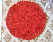 Red crochet table doily coaster handmade