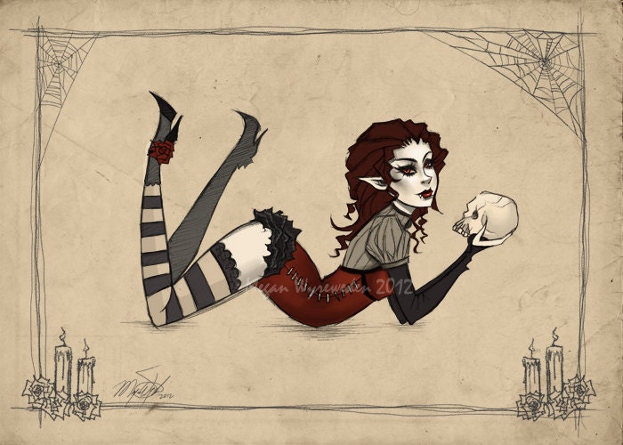 5x7 Queen of vampires pin-up illustration digital art lustre print Halloween Victorian art