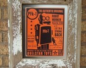 Robot worker.Picture frame. Pine. Barn wood. Reclaimed. Recycled. Upcycled. Vintage. Toy Robot advertisement. Print