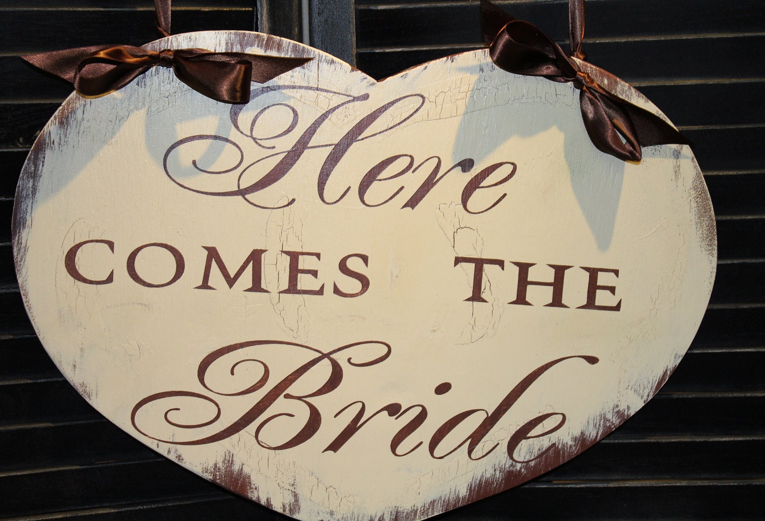 Here Comes the BRIDE Heart Sign/Wedding Sign/Reversable/Just Married/Photo Prop/U Choose Colors/Great Shower Gift/brown/Ivory
