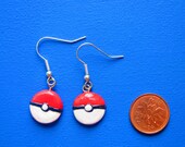 Pokeball earrings, Red and White pokemon trainer, geek, chic, and video gamer