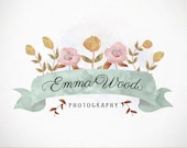 Logo Design Custom Premade Watercolor Flowers for Photography, Boutique, Small Business
