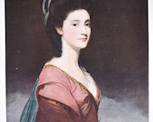 Vintage Painting Art Print / Female Portrait / Artist George Romney / Miss Ramus / Famous Painting / Woman in Pink Dress