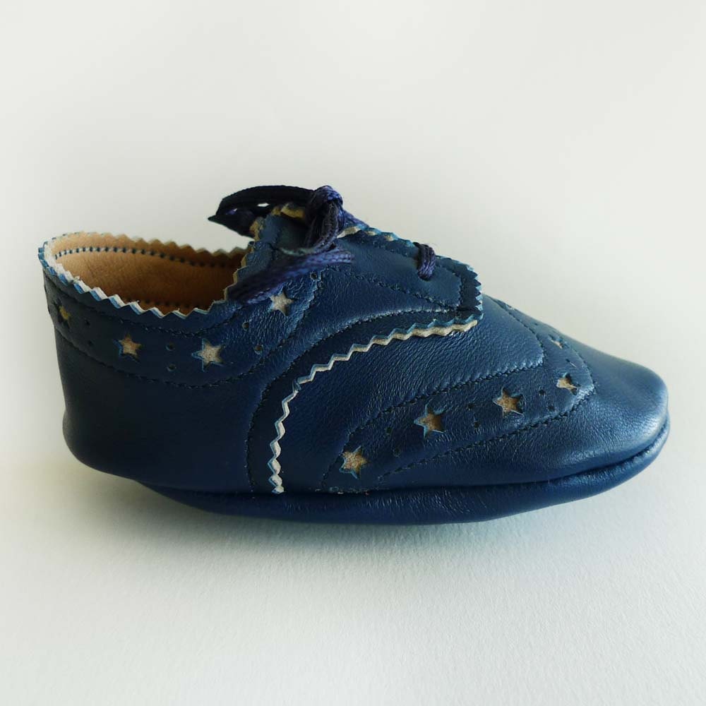 Blue baby boy leather dress crib shoes