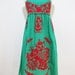 Embroidered Mexican Sundress Cotton Strapless in Green with Lining