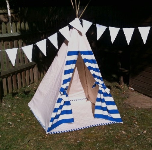 Teepee Play Tent -tipi- Blue and White  - Poles included