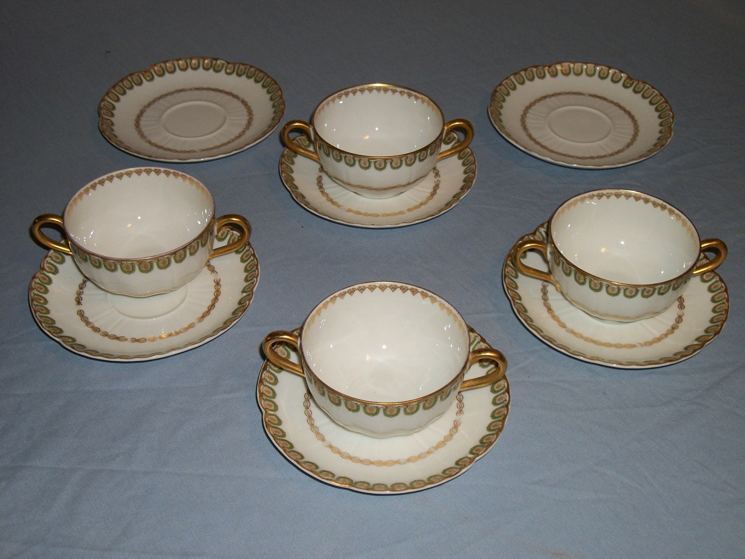 4 Soup Cups and 6 Saucers of Haviland & Co. Limoge Porcelain China
