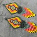 Colorful Native American Style Seed Bead Earrings with original design in yellow, orange, green tones