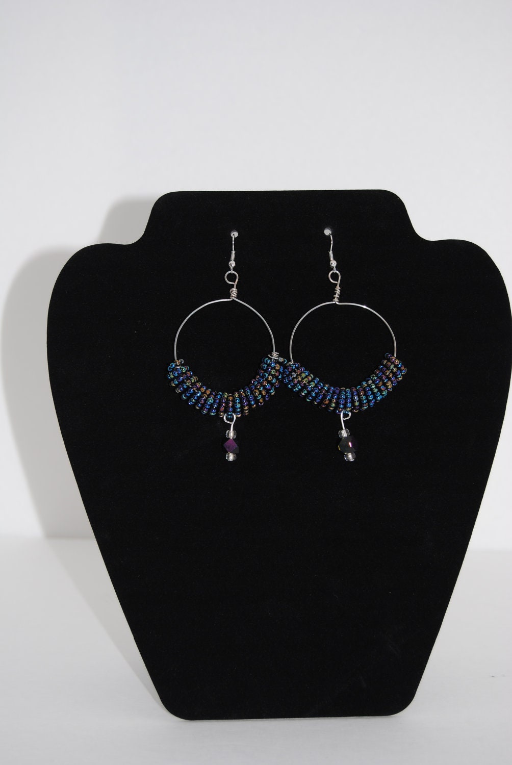 Glass Beaded Spiral Hoop Earrings with Drop Bead