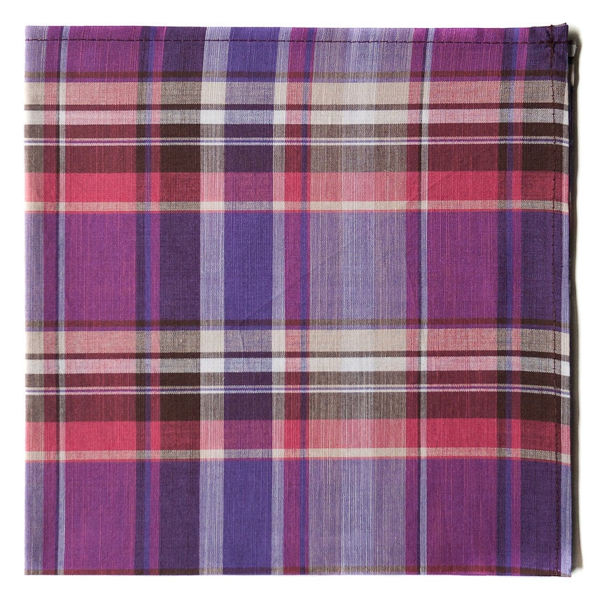 Purple, Pink, and Brown Plaid Pocket Square