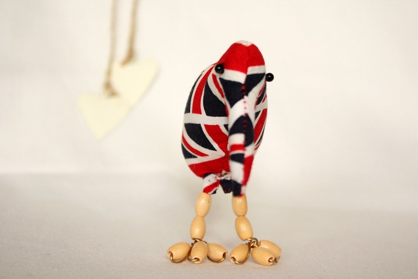 Union Jack fabric miniature kiwi bird soft sculpture