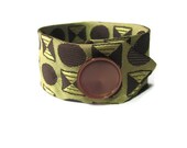 Repurposed Necktie Bracelet with Vintage Button, Dark Brown, Gold, Bronze