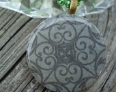 Neutral Colors, Brown and Gray Flowers Wood Tile Necklacr