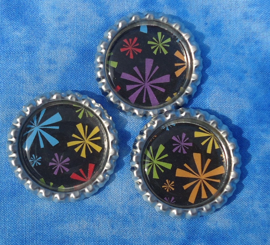 Bottlecap Magnet Set of 3, Color burst, fireworks