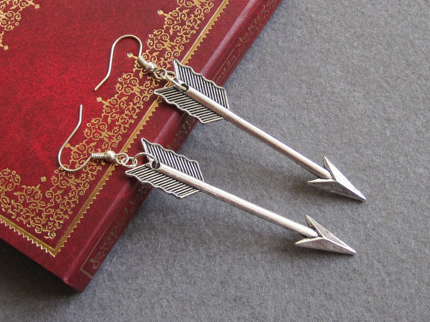Hunger Games Earrings-Antique Silver Arrow Earrings, Steampunk Earrings- EJ-001