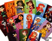 Chibi ACEO Art Prints Harley Quinn Disney Nala Ariel Merida Poison Ivy Belle Catwoman Sally Giselle - Buy 3, get 1 FREE