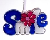 ORNAMENT - SMILE- Acrylic - Blue - White - Red - Pink - Handpainted Home Decor