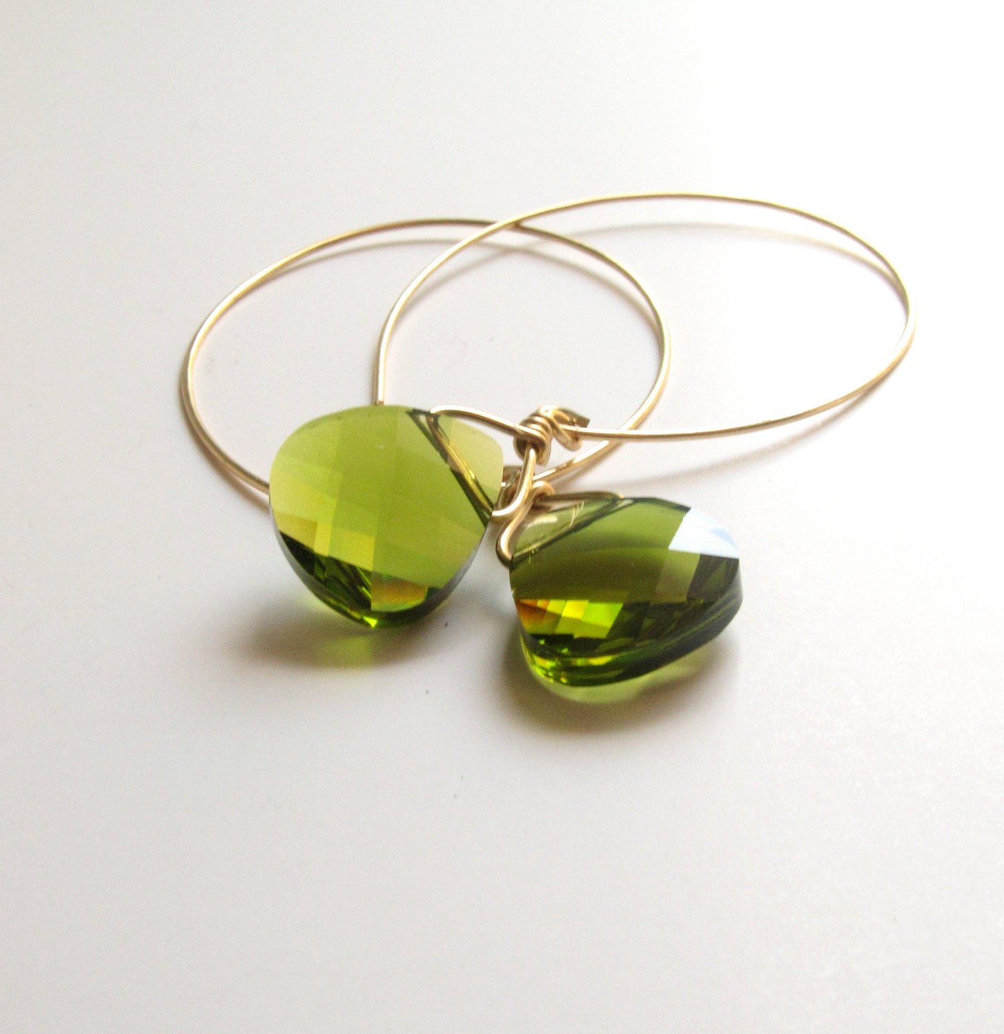 Olivine Swarovski Crystal  Gold Wire-wrapped Hoops   Earrings Handmade   New For Fall