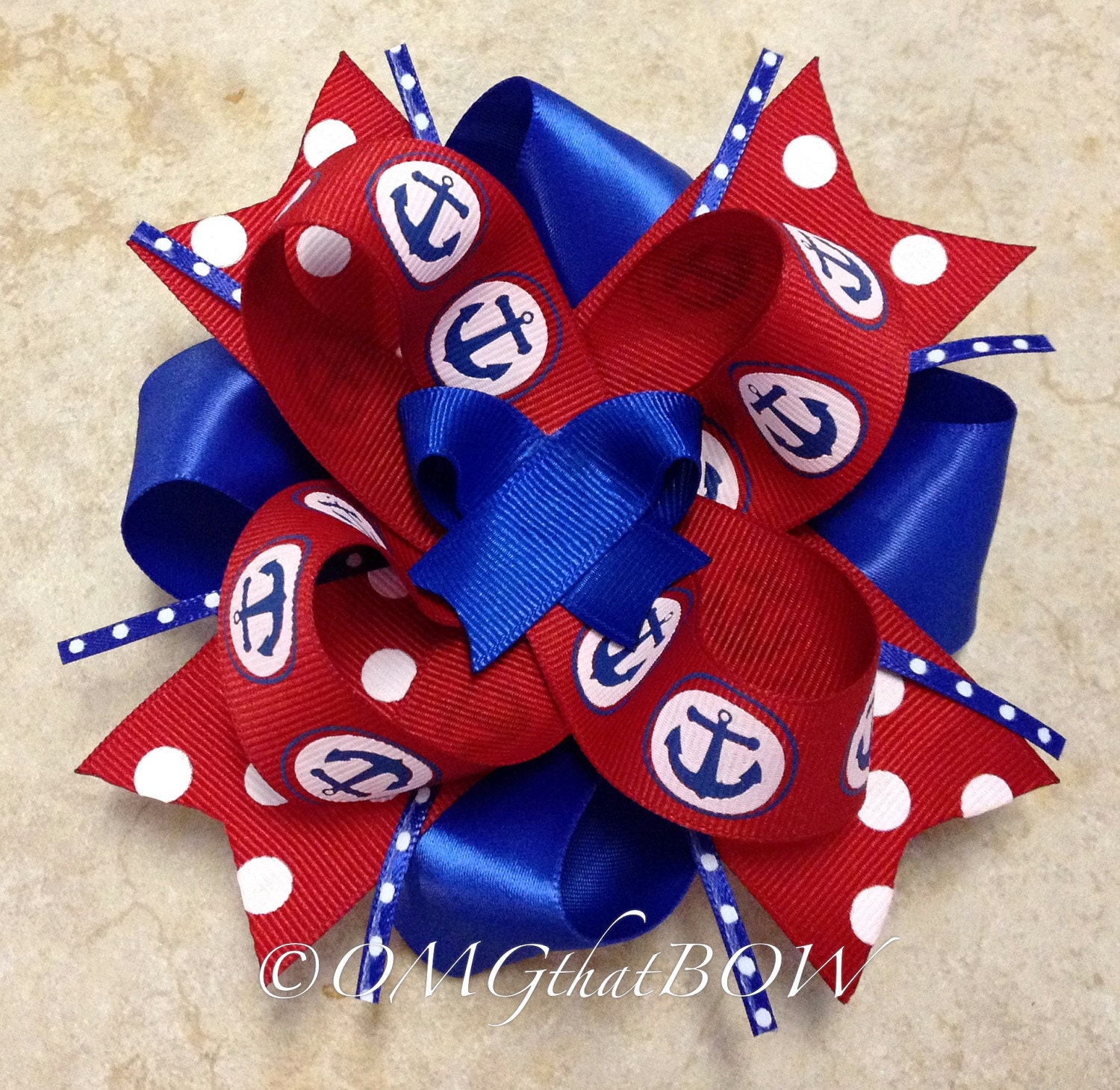 OMG that ANCHOR-Over the top boutique bow-layered bow-stacked bow-girls large boutique hair bow