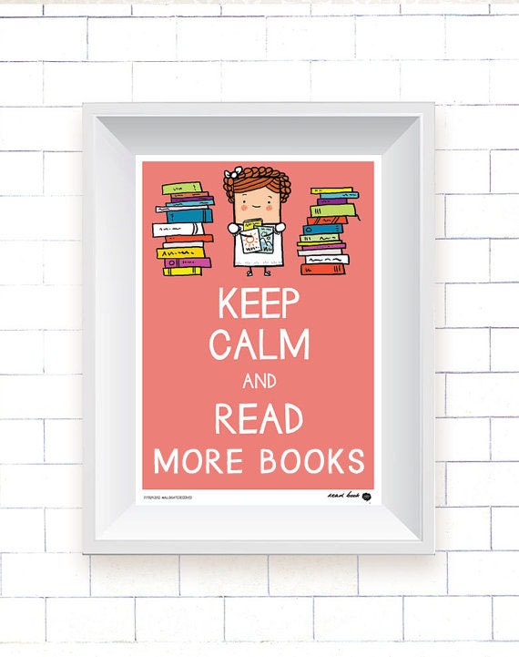 Keep Calm and Read More Books Girlie Poster, Kutukafa Collection (wall art, room picture, girl, keep calm, digital print, book, reading)