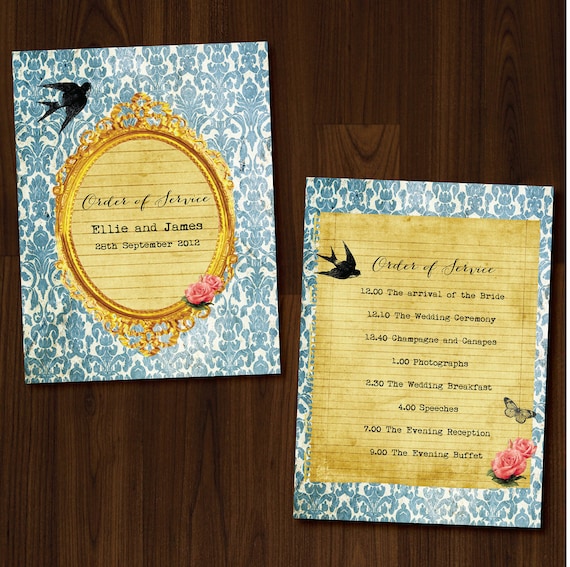 Swallow, Vintage, Roses, DIY Printable Wedding Order of Service/Ceremony Program Il_570xn