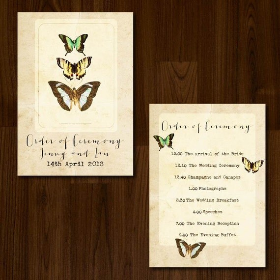 Vintage Rustic Butterfly Professionally Printed Wedding Order of Service/Ceremony Program Il_570xn