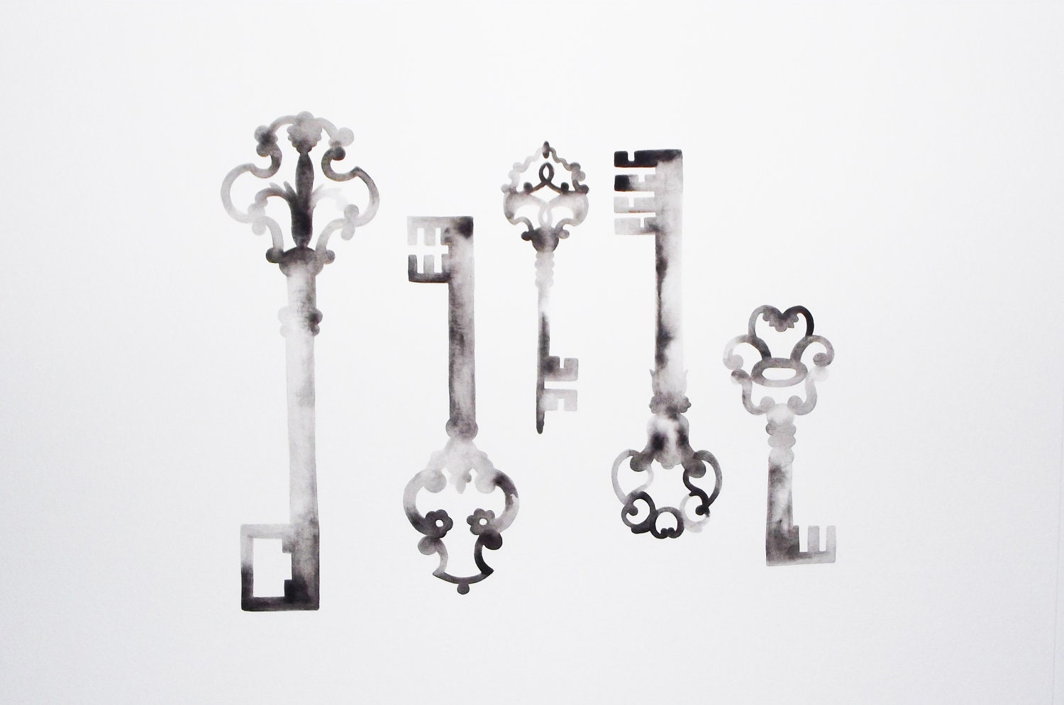 Custom Listing for Licky - Skeleton Keys Collection IV - Original Watercolor - GeometricInk