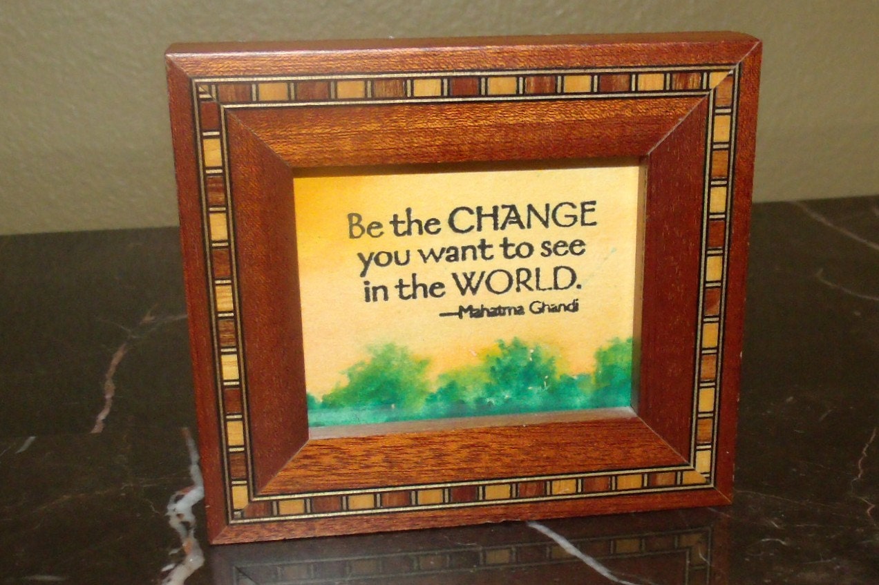 Inspiration Art  GHANDI Framed Watercolor Mixed Media Original Gift OOAK  Mahatma GHANDI
