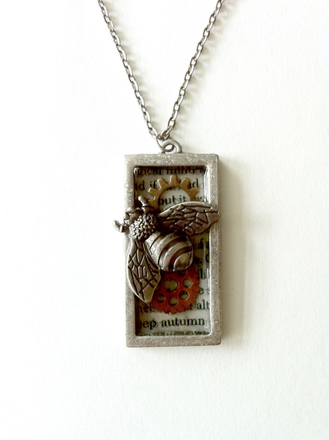 Steampunk necklace Queen bee mixed metal bee necklace Handmade Graduation Gift Free US Shipping