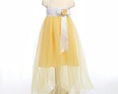 Girl dress,children clothing, wedding girl dress, yellow and white tulle with yellow flower and ribbon toddler dress, tutu fairy dress
