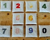 10 x custom made number counting rainbow bean bags