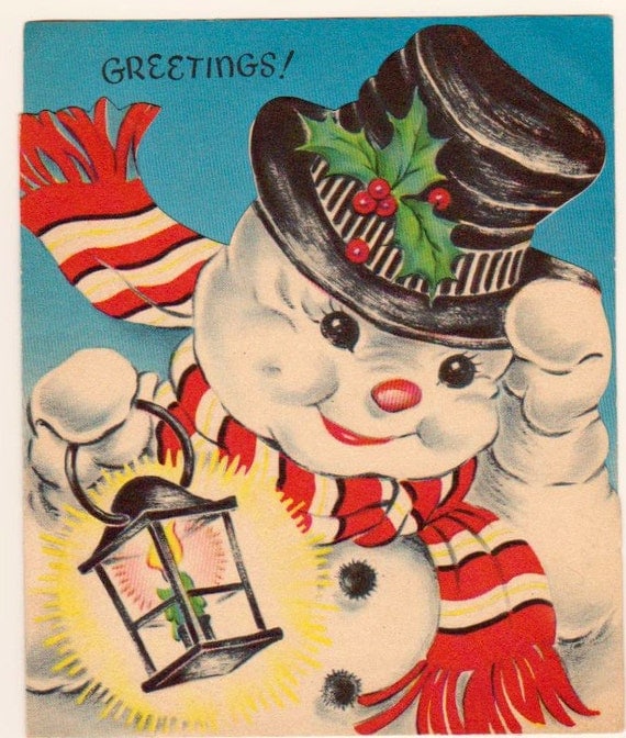 Gorgeous Vintage Greetings Card. Fantastically Festive Snowman...