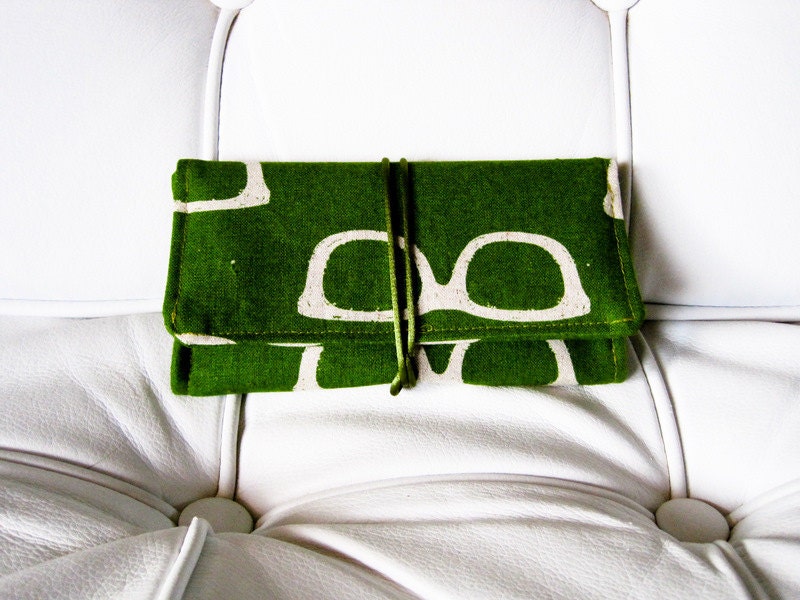 Tobacco pouch "Glasses" / Linen - cotton, medium weight fabric pouch / Kokka, Echino fabric