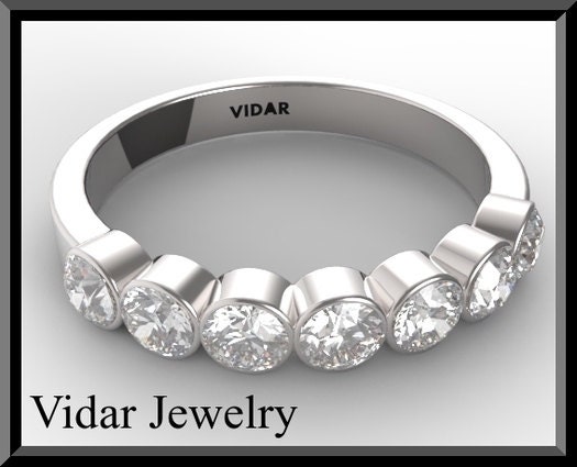 Womens White Sapphire Wedding band.half eternity Wedding band,14K gold,bridal,Bezel,unique Wedding band,design wedding Band,engagement,Ring.