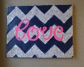 Glitter Chevron Love 11x14 Canvas
