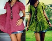 Women summer top / Women v neck blouse  / Bohemian Top / Gypsy Top / Hippie Top Crochet, in Pink Apple Green White Blue Grey