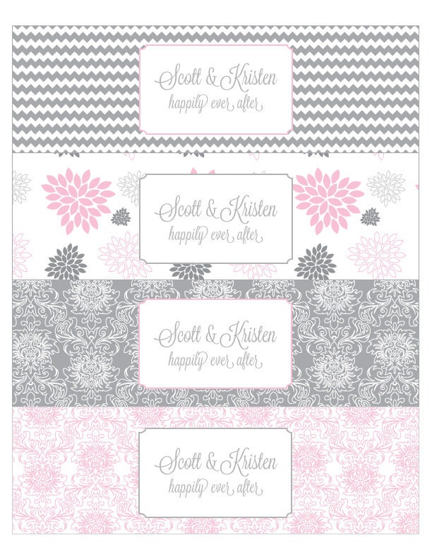 Pink and Grey Dahlia Printable Water Bottle Labels