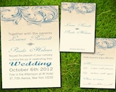 Vintage Victorian Classic Formal Elegant Teal Customizable Wedding Invitation and RSVP Card Suite - DIY Printable