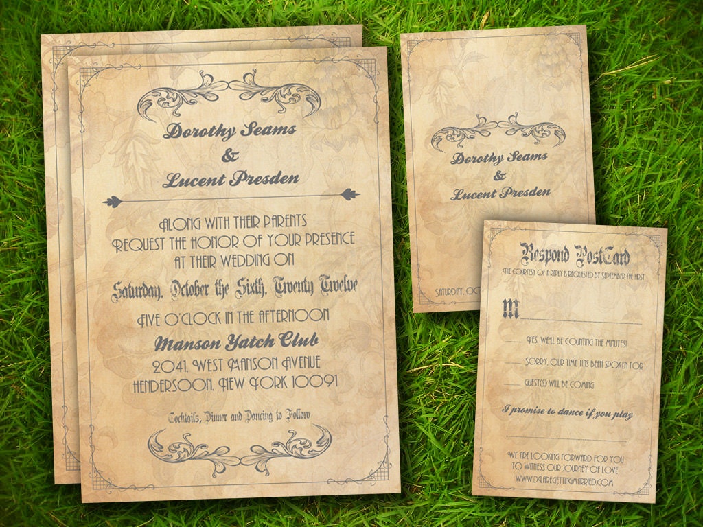 Wedding Invitation and RSVP Card Suite - Vintage Victorian Floral Elegant Customizable Double Sided DIY Printable