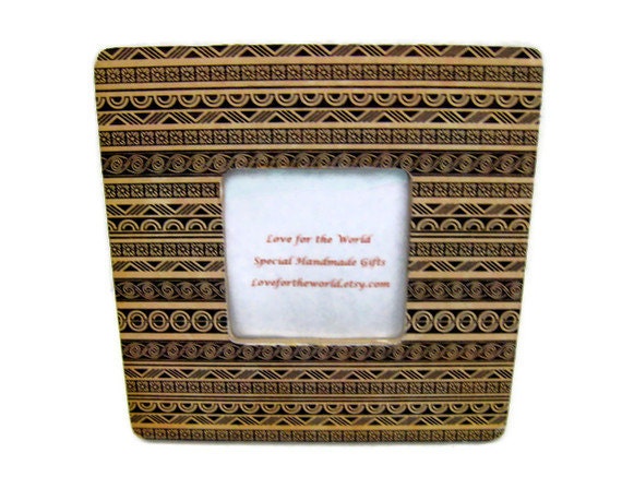 Chic Tribal Print Frame - Wooden Picture Frame Decoupaged with a Tribal Print - 8x8 Frame for a 3.5x3.5 Photo - Lovefortheworld