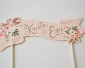 Custom Cake Topper Bride and Groom Handpainted Names-Blush