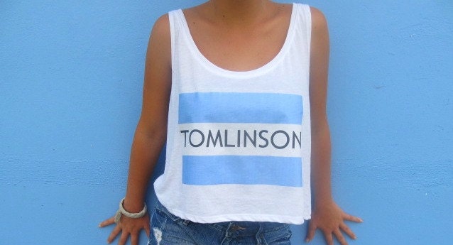 One Direction Shirt 1D White Crop Tank TOMS Flag-- Tomlinson