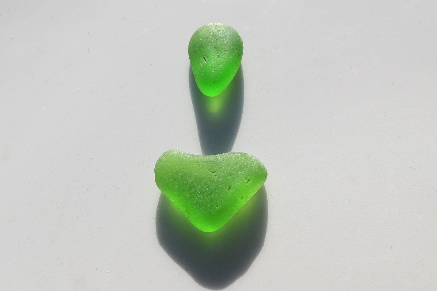 Sea Glass Rare Beach Glass Green Heart Shape and Tear Drop