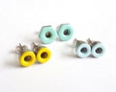 Color Block Earrings. Mint. Bright Yellow. Light Blue. Geometric Earrings. Upcycled Earrings. Industrial Chic. Everyday Earrings.