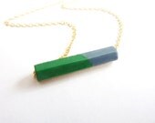 Color Block Necklace. Emerald Green & Grey Necklace. Upcycled Necklace. Geometric Necklace. Industrial Jewelry. Layering Necklace.