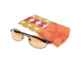 fabric eyeglass case, eye glass pouch, sunglasses holder, mod, tan, orange, retro, eyeglasses, readers, designer, summer